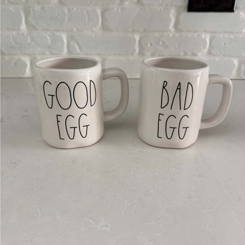 Rae Dunn Cream Mugs - Good Egg & Bad Egg